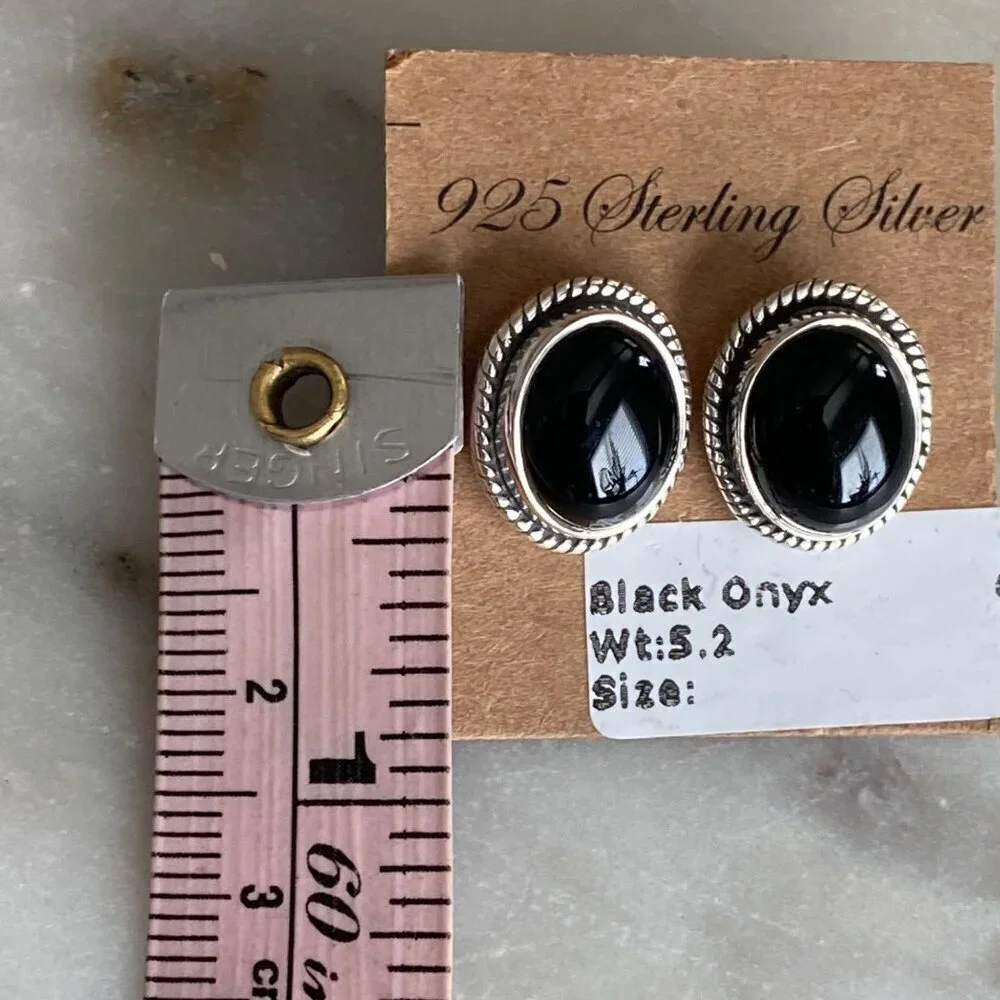 NEW Black Onyx Braided Silver Stud Earrings